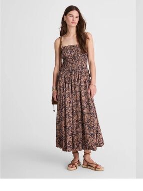 NWT Madewell Smocked Bubble-Hem Midi Dress in Paisley